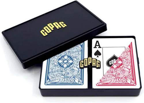 Vista 10 de Copag Legacy Design - Cartas de juego de 100% plástico, tamaño póker, índice Jumbo, juego doble negro/dorado