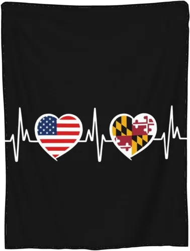 Vista 9 de Manta de franela cálida y ultrasuave con la bandera de Estados Unidos y Maryland, manta negra para todas las estaciones, decoración del hogar