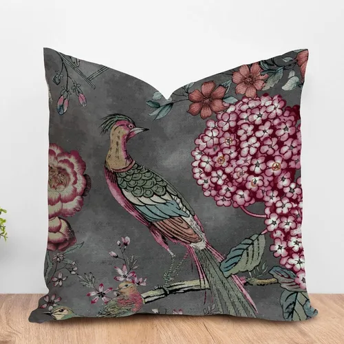 Vista 12 de ArogGeld Fundas de almohada de granja de camelia y pavo real, color rosa, rubor, chinoiserie, pájaro, blanco, lino, funda de cojín chinoiserie