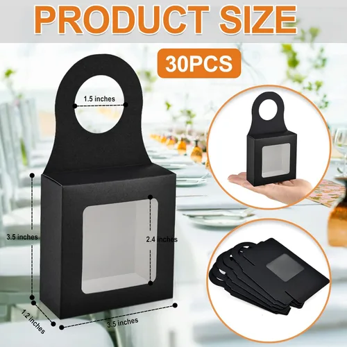 Vista 2 de Mototo 30 cajas de papel kraft para botellas de vino con colgador de ventana transparente, cajas de regalo vacías con colgador para San Valentín