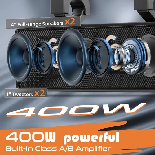 Vista 3 de Barra de sonido UTV de 17 pulgadas, barra de sonido ATV de 4 altavoces, sistema de sonido UTV, altavoces SXS, conectividad Bluetooth impermeable