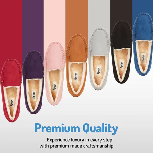 Vista 5 de Floopi Pantuflas para mujer, forro de piel sintética suave con espuma viscoelástica acogedora, pantuflas de casa para mujer con suela antideslizante