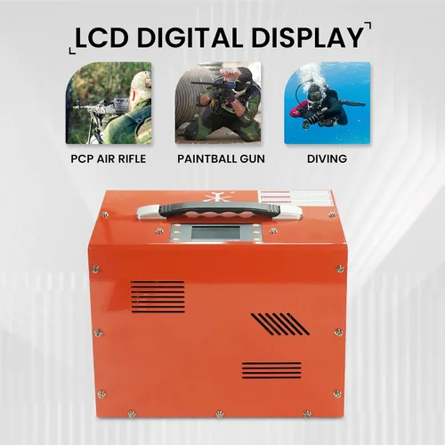 Vista 7 de TUXING Compresor de aire Pcp de 4500 Psi/30Mpa, pantalla LCD digital de presión fija, motor potente de 350 W, alimentado por automóvil 12 V CC