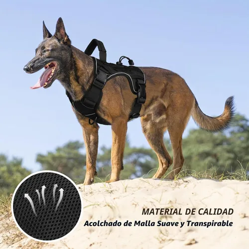 Vista 5 de WINGOIN Arnés táctico negro para perros pequeños, arnés resistente sin tirones con asa, arnés militar reflectante ajustable K9 para mascotas