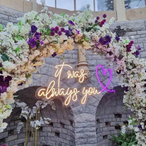 Vista 4 de Letrero de neón personalizado con texto en inglés «It Was Always You», letrero de neón personalizado con corazón para boda, fiesta de compromiso