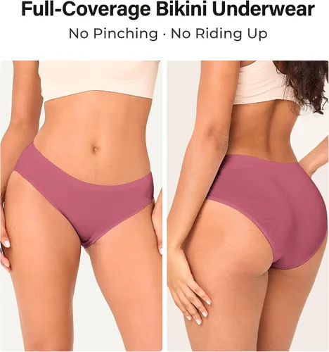Vista 2 de BAMBOO COOL Ropa interior sin costuras para mujer, calzones de bikini de Multicolor E (paquete de 6)
