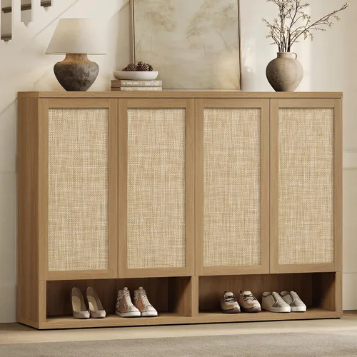 Vista 12 de SICOTAS Gabinete de almacenamiento de zapatos de ratán – Armarios modulares para zapatos con puerta alta y grande para almacenamiento de zapatos