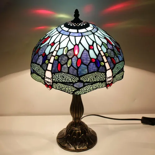 Vista 6 de WERFACTORY Tiffany - Lámpara de mesa con diseño de libélula, estilo libélula azul, para mesita de noche, luz de lectura, 12 x 12 x 18 pulgadas