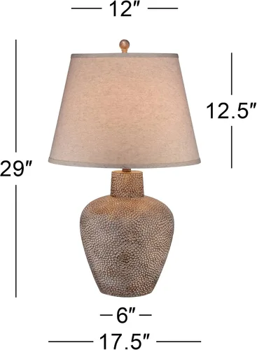 Vista 4 de Franklin Iron Works Bentley - Juego de 2 lámparas de mesa rústicas de 29 pulgadas de alto con diseño de hojas marrones martilladas de metal blanco