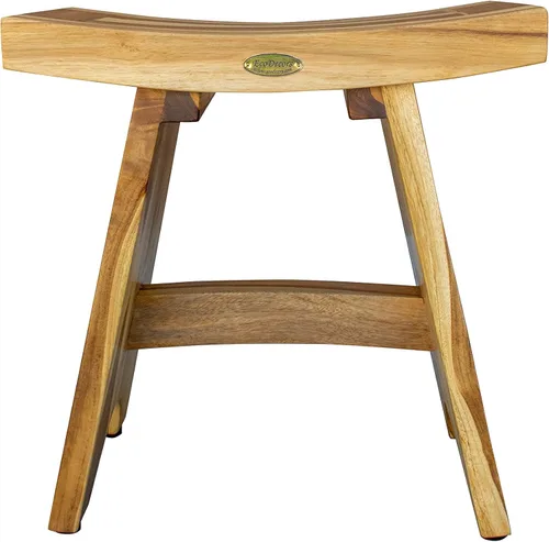 Vista 5 de EcoDecors Banco de ducha de teca de 18", capacidad de 300 lb – Asiento de baño de madera impermeable para adultos - Taburete de spa compacto