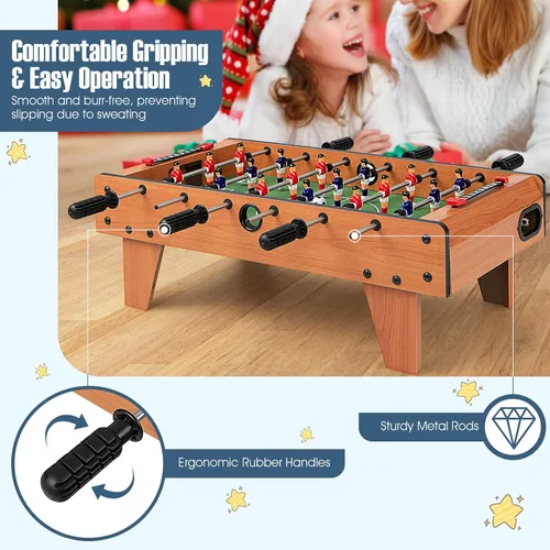 Vista 3 de Goplus 27" Mesa de Futbolín, Juego de Fútbol de Mesa Portátil con 2 Balones y 18 Porteros para Noche Familiar, Sala de Juegos, Arcadas, Bares