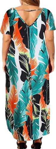 Vista 2 de Kancystore - Vestidos largos para mujer, talla extragrande, informales, holgados, con abertura, bolsillos y de manga corta, tallas XL-5X