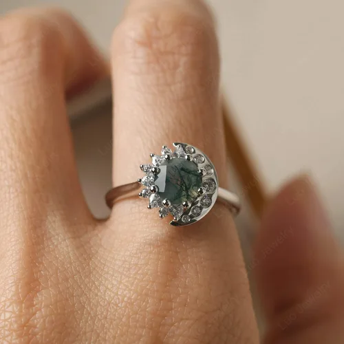 Vista 6 de LUO - Anillo de compromiso de plata de ley S925 con forma redonda de 0.276in con piedras preciosas para mujer