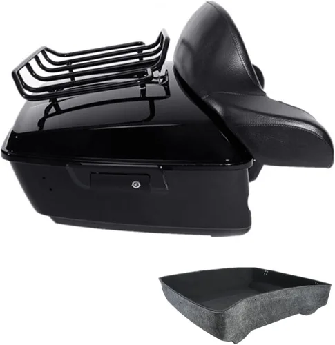 Vista 30 de Respaldo de Maletero de Equipaje King Tour Negro Brillante con Placa de Rack de Montaje Compatible con Harley Modelos Touring 2014-2025 Road Glide