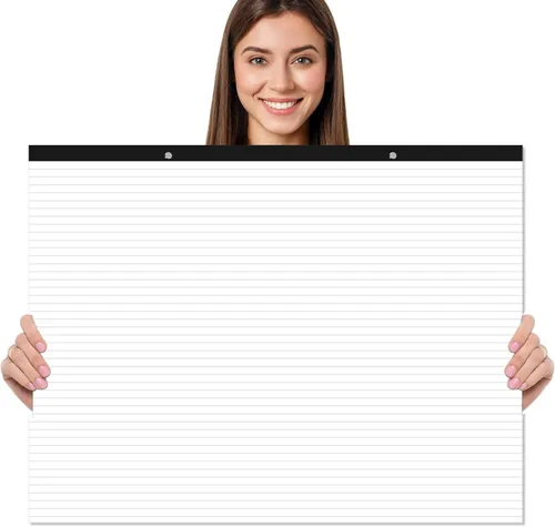 Vista 4 de Yaridar Bloc de papel rayado grande - Bloc de notas a rayas de 22 x 17 pulgadas, 50 hojas/100 páginas, bloc de notas de papel blanco de 3.53 oz/m²