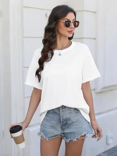 Vista 2 de Camisetas de gran tamaño para mujer, de manga corta, ajuste holgado, para verano, casual, básicas