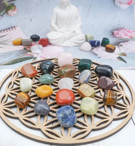 Vista 4 de Crocon Stones and Crystals Bulk 2000+ Carats Natural Crystal Kit for Reiki Healing Crystal Polished, Tumble Stones, Chakra Balancing, Gift, Home #01