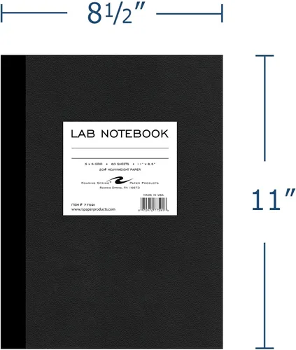 Vista 3 de Roaring Spring Black Science Lab - Cuaderno de 5 x 5 con rayas, 11 x 8.5 pulgadas, 60 hojas de papel blanco 20# de primera calidad, fabricado