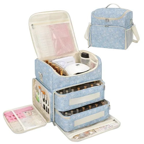 Vista 13 de CUBETASTIC Estuche organizador de esmalte de uñas extra grande con capacidad para 86 a 100+ botellas de esmalte de uñas y lámpara de uñas, bolsa