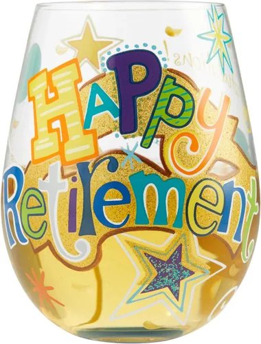 Vista 3 de Enesco Designs by Lolita Happy Retirement - Copa de vino artesanal sin tallo, pintada a mano, 20 onzas, multicolor