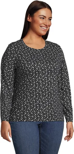 Vista 3 de Lands' End Camiseta de manga larga, cuello redondo y holgada, de algodón Supima, para mujer