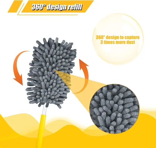 Vista 3 de 4 repuestos de plumero, de microfibra para ventilador de techo, reutilizables, 360 plumeros, resistentes para limpieza (gris)