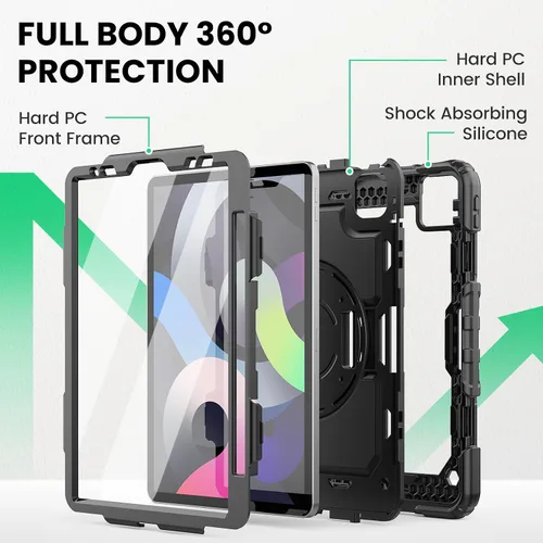 Vista 5 de SEYMAC Funda para iPad Air de 5ª/4ª generación de 10.9 pulgadas, Funda Protectora de Cuerpo Completo Resistente a Golpes con Protector de Pantalla