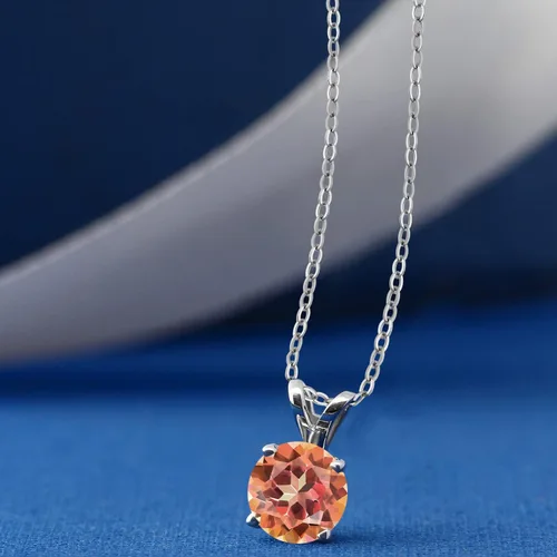 Vista 7 de Gem Stone King Collar con colgante solitario de plata de ley 925 de 0.236 in con piedra natal redonda Collar de 4 puntas para mujer Con cadena