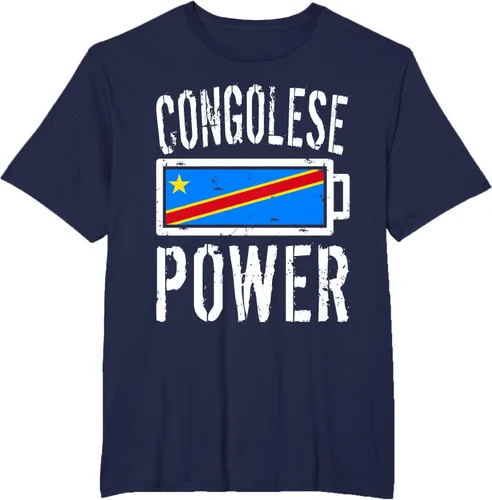 Vista 16 de Camiseta de batería de energía congoleña con bandera de República Democrática del Congo, Negro, S