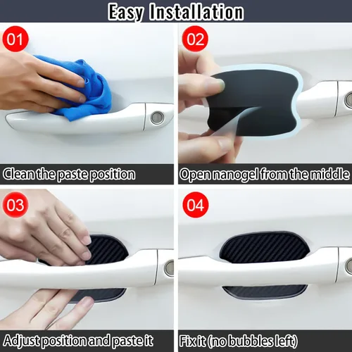 Vista 4 de Pegatina Protectora de Copa de Manija de Puerta de Auto de TPU Tipo Fibra de Carbono, Protector de Pintura de Puerta Auto, Películas de Protección