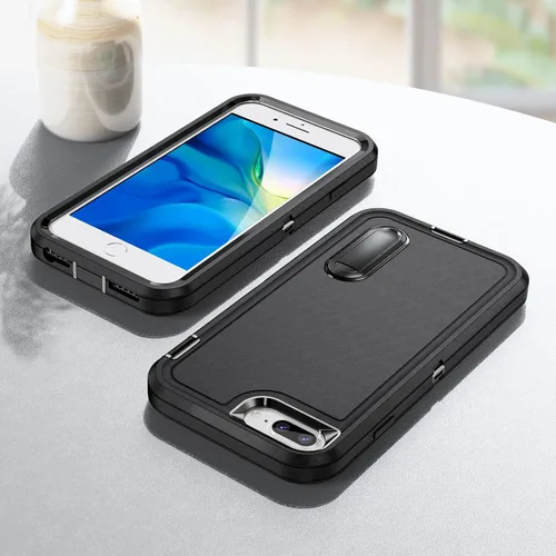 Vista 9 de IDweel Funda para iPhone 8 Plus/7 Plus/6S Plus/6 Plus con soporte, protección resistente, a prueba de golpes, arañazos, ajuste delgado, negro