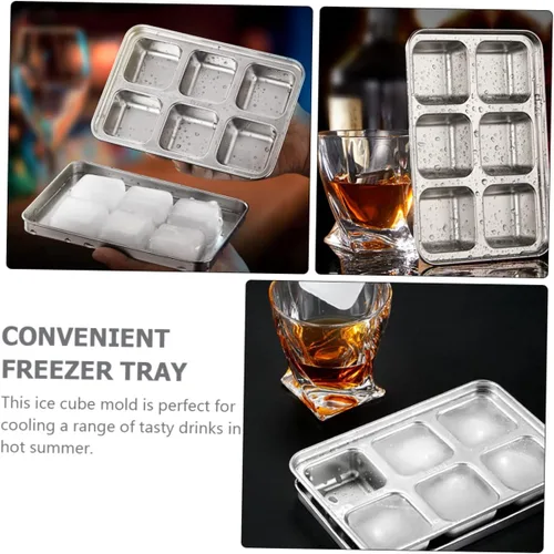 Vista 8 de Bandeja de congelador conveniente Bandejas de cubitos de hielo Tapa de molde de hielo inoxidable para cócteles de whisky