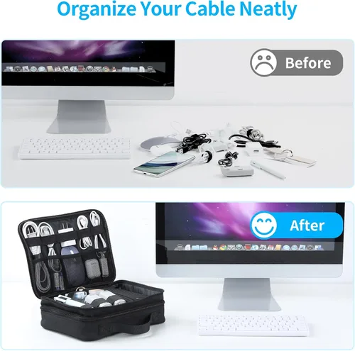 Vista 3 de aceyoon Organizador de artículos electrónicos, estuche de viaje impermeable para accesorios electrónicos, organizador de cables de viaje de 3 capas