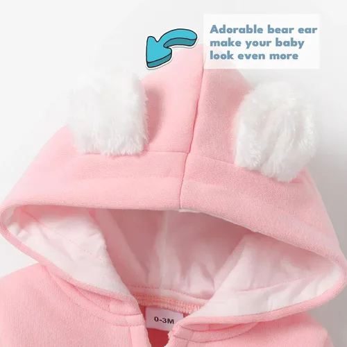 Vista 3 de koramesis Adorable mameluco de bebé niña para otoño, cálido, de dibujos animados, ropa de manga larga, con capucha de forro polar