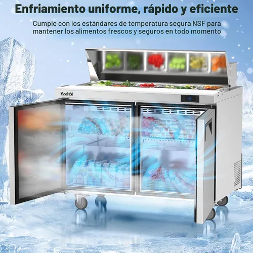 Vista 3 de Coolski mesa comercial para preparar sándwiches y ensaladas, refrigerador comercial de 48 pulgadas con 2 puertas y 12 bandejas, refrigerador