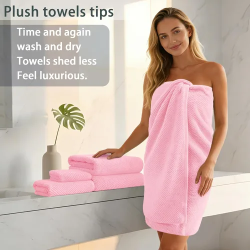 Vista 4 de VOOVA & MOVAS Toallas rosas para baño, 100% algodón, de secado rápido, gruesas, ligeras, juego de 3 toallas, 1 baño grande de 30 x 56 pulgadas, 1