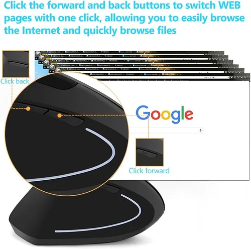 Vista 5 de Ratón ergonómico vertical con cable USB, mouse óptico para zurdos, 3 DPI ajustables 800/1200/1600, 6 botones programables, mouse universal