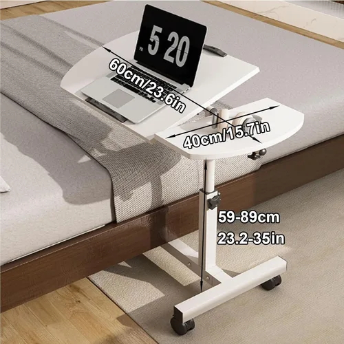 Vista 2 de Mesa auxiliar pequeña, mesa auxiliar para sala de estar, mesa auxiliar de ángulo ajustable, rotación de 360° con ruedas, mesa auxiliar móvil, fácil