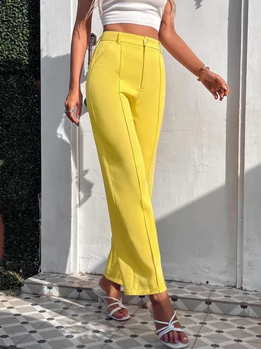 Vista 7 de Floerns Pantalones plisados de cintura alta con botones y bolsillos para mujer