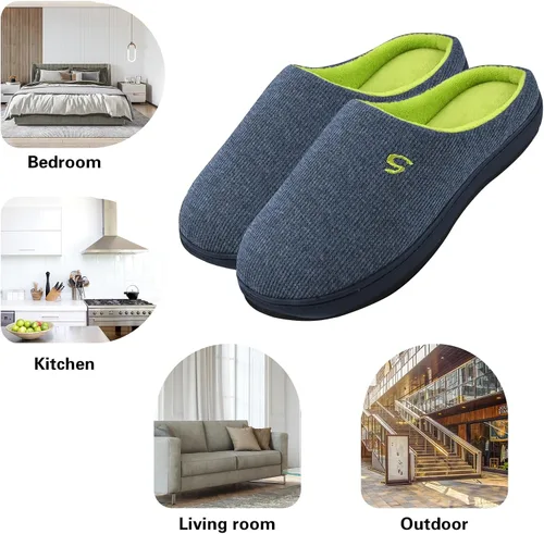 Vista 7 de Pantuflas de espuma viscoelástica para hombre, pantuflas de casa para hombre, cómodas y transpirables, textura de mezcla de algodón, forro