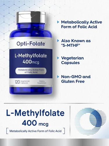 Vista 4 de Carlyle L Metilfolato 400 mcg 120 cápsulas vegetarianas Folato de metilo optimizado y activado Suplemento sin OMG y sin gluten por