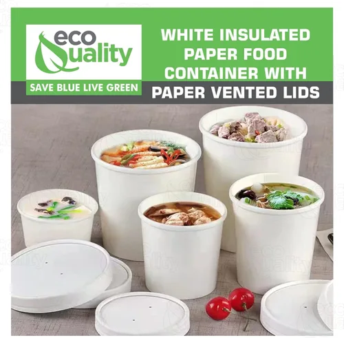 Vista 3 de EcoQuality Recipientes desechables de papel blanco para sopa de 32 onzas con tapas, paquete de 100