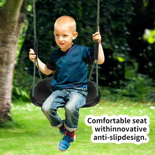 Vista 6 de Asiento de columpio resistente, capacidad de 550 libras, asiento de columpio para exteriores para adultos y niños, color negro