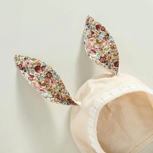Vista 7 de KMBANGI Mameluco de conejito para bebé, sin mangas, sin espalda, bohemio, con gorro de orejas de conejo, traje de verano y Pascua