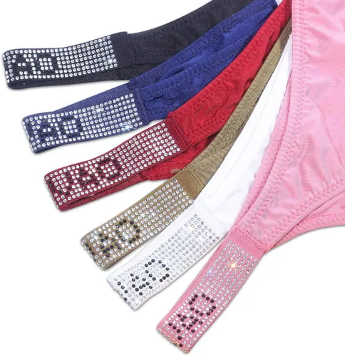 Vista 5 de LEVAO Bragas sexis, tangas para mujer, con letras de diamantes de imitación, tanga, de talle bajo, paquete múltiple (paquete de 3-6, S-XL)