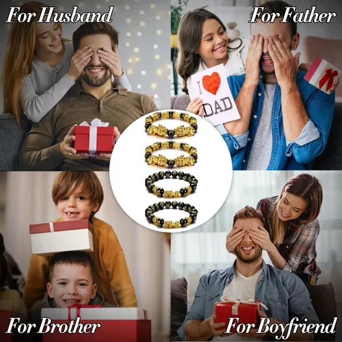 Vista 8 de JeryWe Pulseras de cuentas Feng Shui para hombres y mujeres, pulseras de buena suerte con dragón Pixiu, juego de pulseras estilo chino, joyería Feng