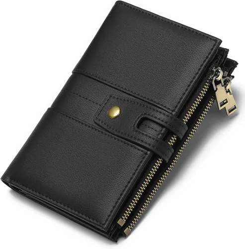 Vista 8 de GAEKEAO - Cartera pequeña para mujer de cuero con bloqueo RFID, cartera de tres cuerpos, tarjetero para tarjetas de crédito, tarjetero con ventana