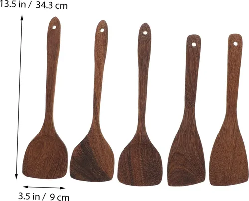 Vista 2 de Cuchara de madera antiadherente, utensilios de cocina de diseño retro para servir alimentos, vajilla de madera para uso doméstico y catering