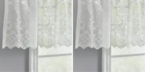 Vista 9 de Kotile - Cenefa de encaje beige para ventanas de estilo rústico campestre con diseño floral de vid, fondo ondulado, cenefa transparente de encaje