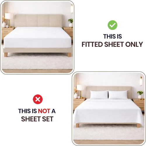 Vista 6 de SGI bedding 100% Egyptian Cotton 600 TC Twin Size Fitted Sheet Only Soft, Smooth Sateen Weave 15" inch Deep Pocket Fitted Bed Sheet - White